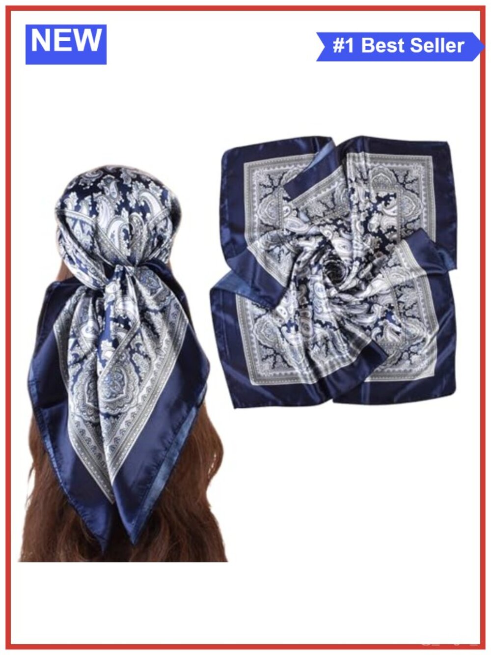 Large Silk Satin Square Scarf 35x35 Hair Bandana Wrap for Women